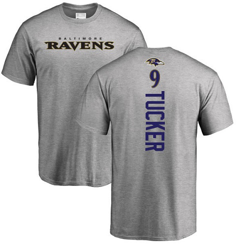 Men Baltimore Ravens Ash Justin Tucker Backer NFL Football #9 T Shirt->baltimore ravens->NFL Jersey